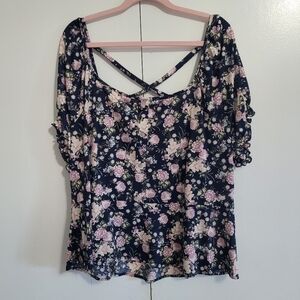 Love + Joy Plus Size Floral Peplum Puff Sleeve Top